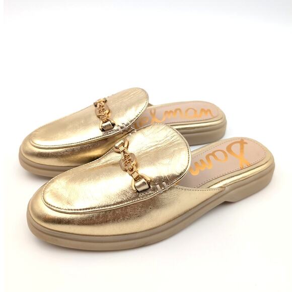 Sam Edelman Kira Slip On Mule Women's Logo Leather Gold Size US5M EU35 - Picture 1 of 11
